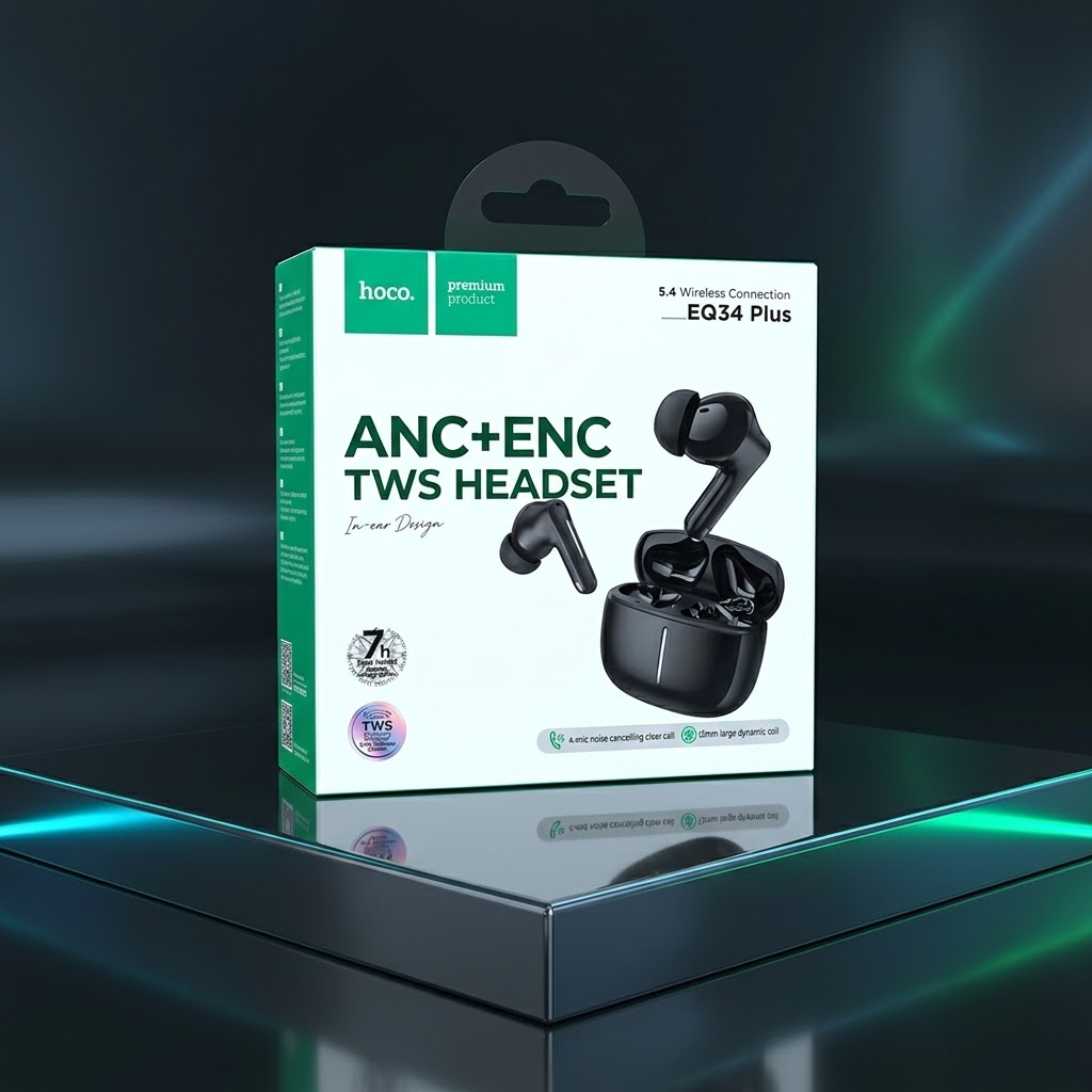 Hoco EQ34 Plus ANC+ENC TWS Wireless Earbuds – Premium Sound & Smart Noise Reduction