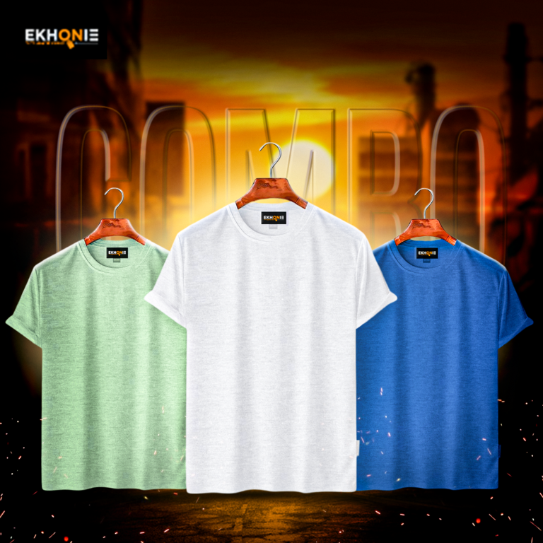 Ekhonie Premium Solid T-Shirt Combo – Past, White & blue