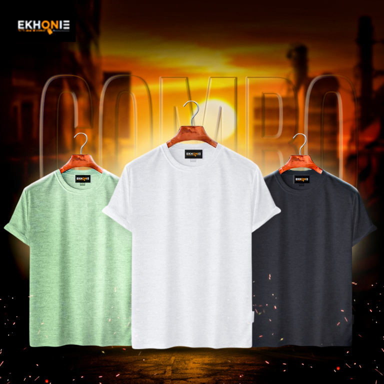 Ekhonie Premium Solid T-Shirt Combo – Past, White & Black