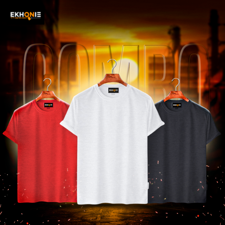 Ekhonie Premium Solid T-Shirt Combo – Red, White & Black